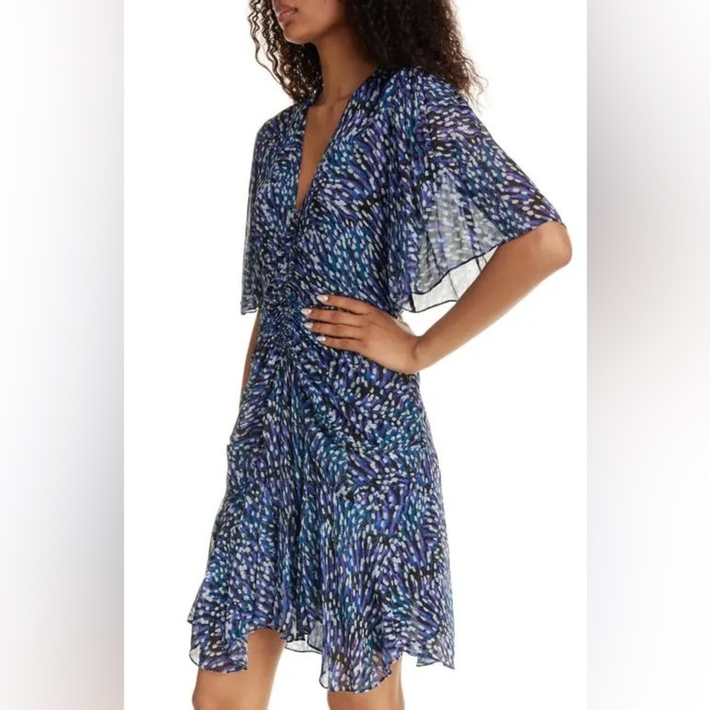 ISABEL MARANT ÉTOILE Vivienne blue print mini dress flutter sleeve garden party